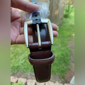 Men’s Classic Brown Leather Dress Belt 34 inch w/ Brushed Gold Hardware CTM NWT